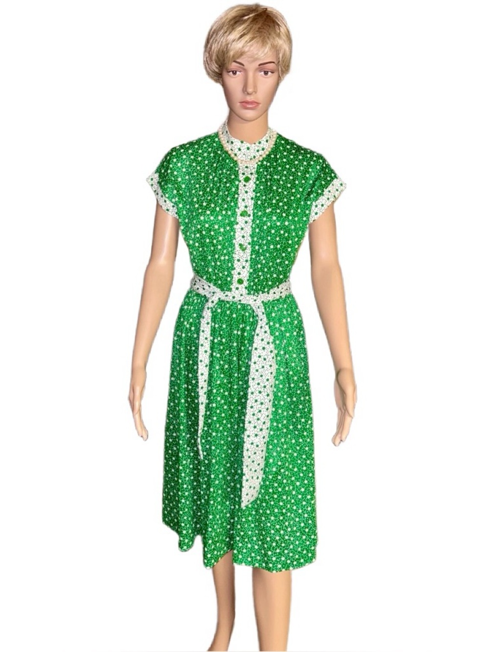 Ashley Ryan ~ Medium ~ Vintage ~ Union Made USA ~ Green & White W/ Stars Dress